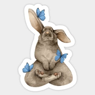 meditating bunny with butterflies Sticker